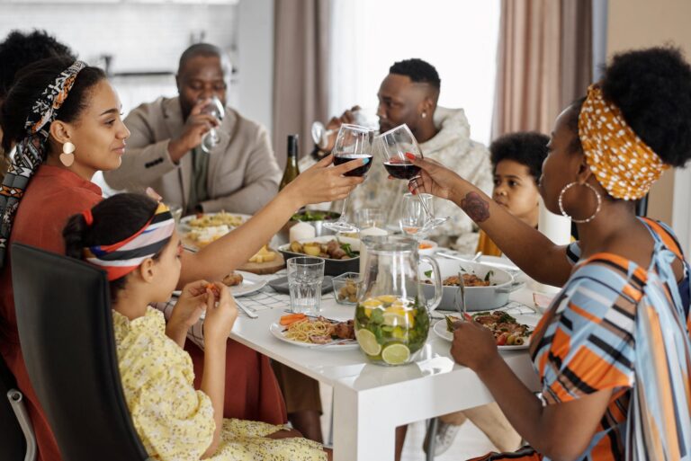 family having dinner and celebrating